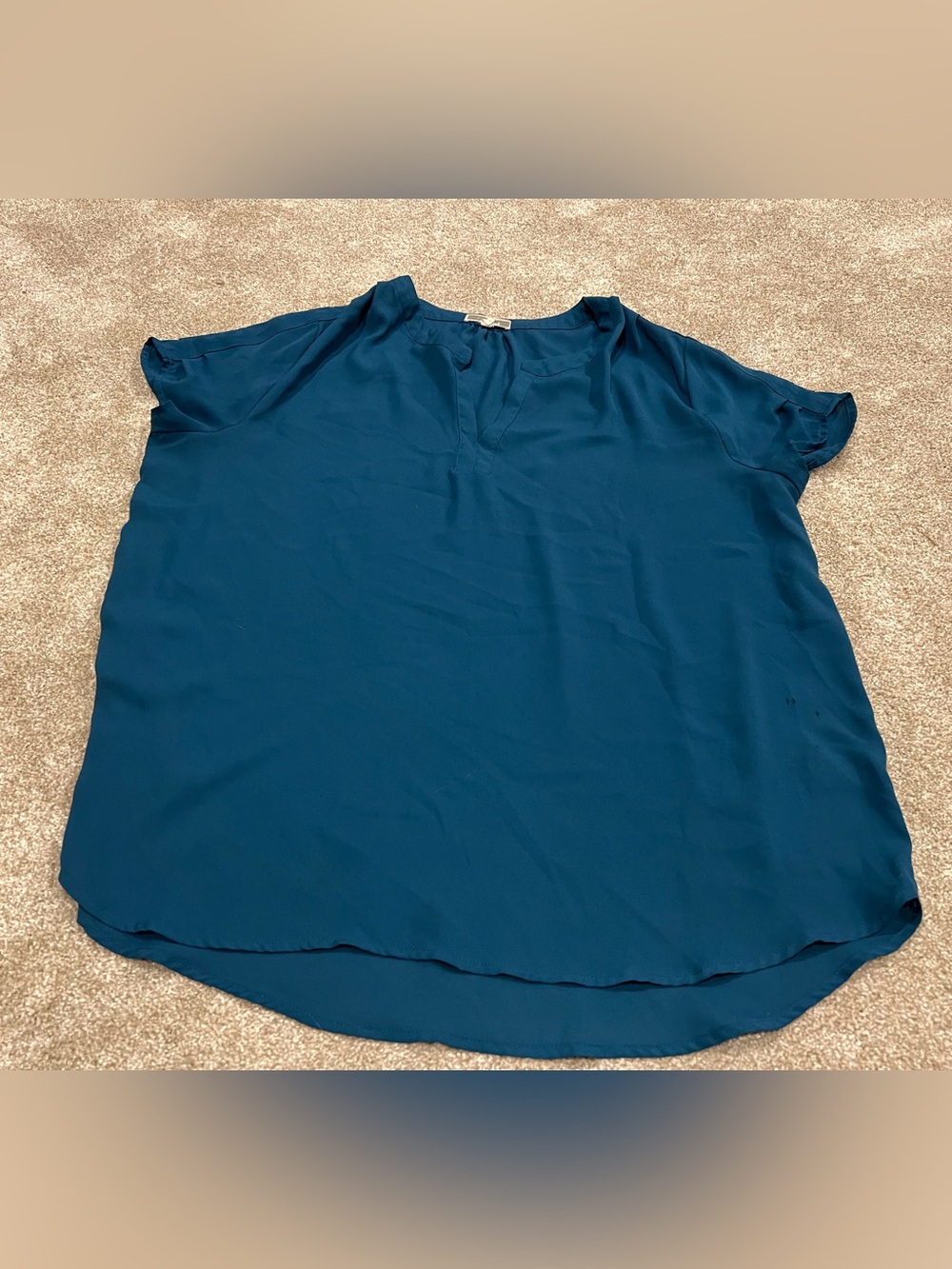 Pleione Teal Short-Sleeve V-Neck Women's Blouse